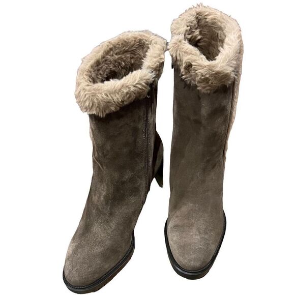 Aquatalia Brown Suede Shearling Boot Made in Italy NWOB Size 8 1/2 - Picture 2 of 8